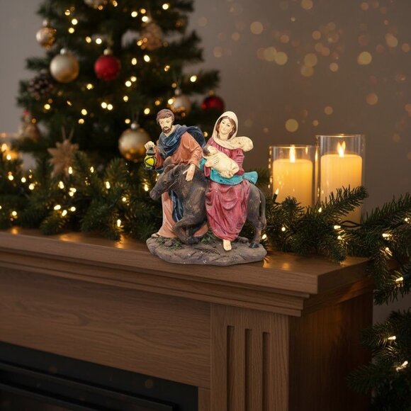 Holy Family ‘Flight Into Egypt’ Resin Sculpture with Mary, Joseph & Donkey - Picture 2 of 6